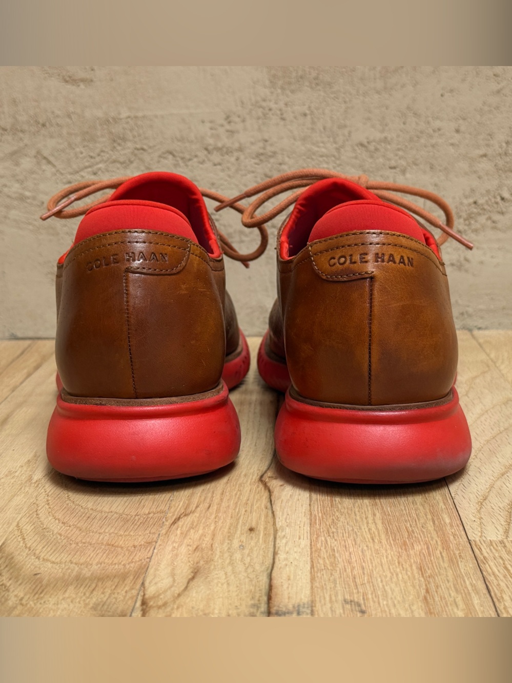 Cole Haan 2.ZERØGRAND Brown Leather Laser Wingtip Oxfords with Red Sole - Picture 3 of 4